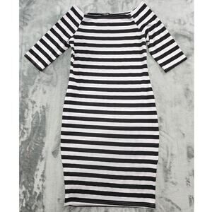 Finejo Dress Womens XL Black White Striped Off Shoulder Square Neck Bodycon
